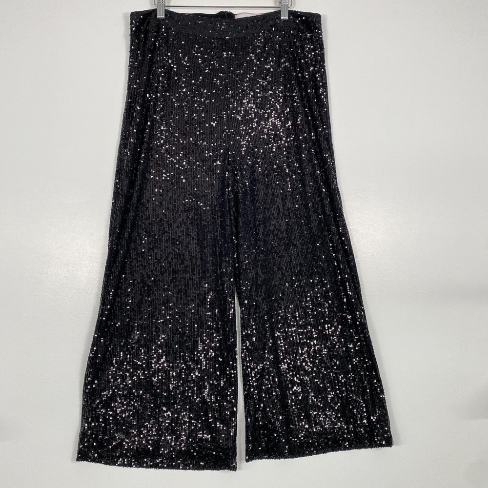 Alexia Admor Sequin Crop Pants Womens XL Black Wide Leg Lined Party Cocktail